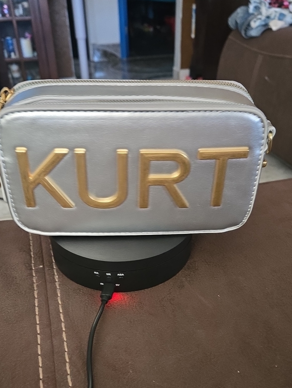 Kurt Geiger Metallic Silver Crossbody with Gold Logo